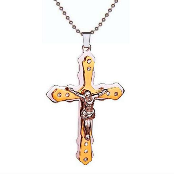 

10pcs /lots Jesus Christ Rhinestone Cross religion charm Pendant Necklace for Men Women 2 colors