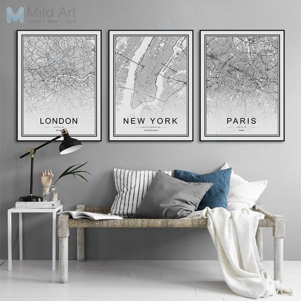 

world famous city map london paris new york poster print nordic living room wall art picture home decor canvas painting custom