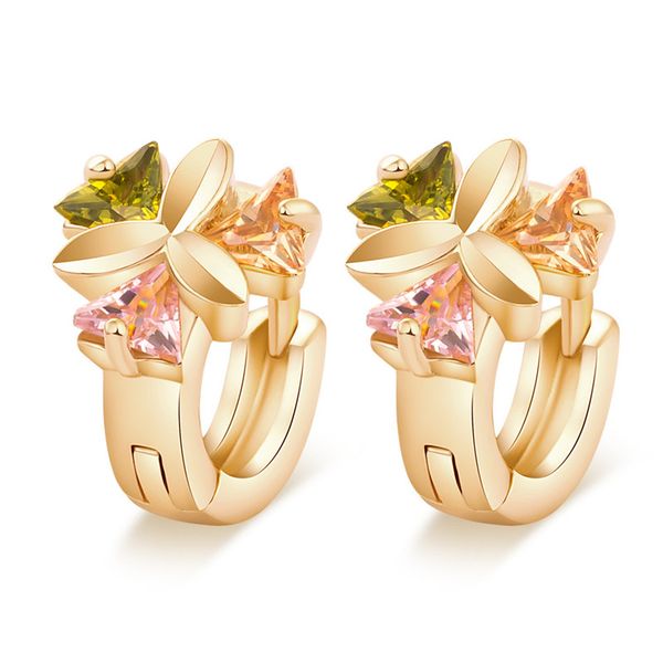 

lucky clovers colorful zircon hoop earrings yellow gold filled women girls huggie earrings gift, Golden;silver