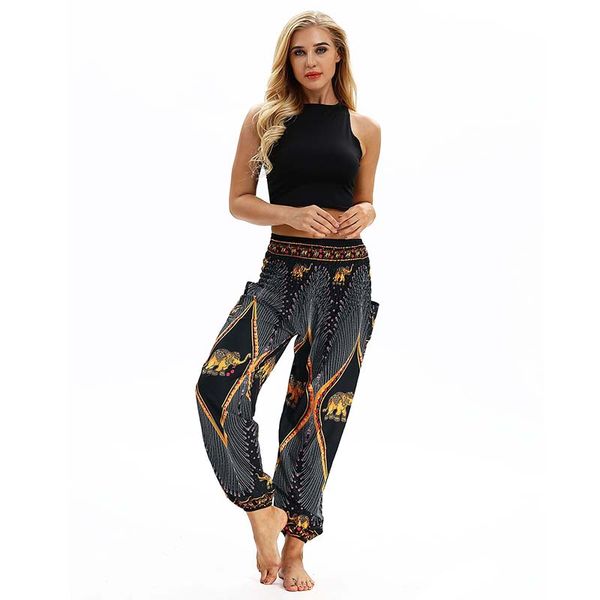 

2020 women lantern yoga pants forest ethnic wide leg pants thailand elastic dancing fit high waist beach trousers ing, White;red