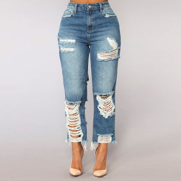 

kancoold woman pants push up 2018 warm jeans for women high waisted skinny hole denim stretch slim pants calf length paugh1, Blue