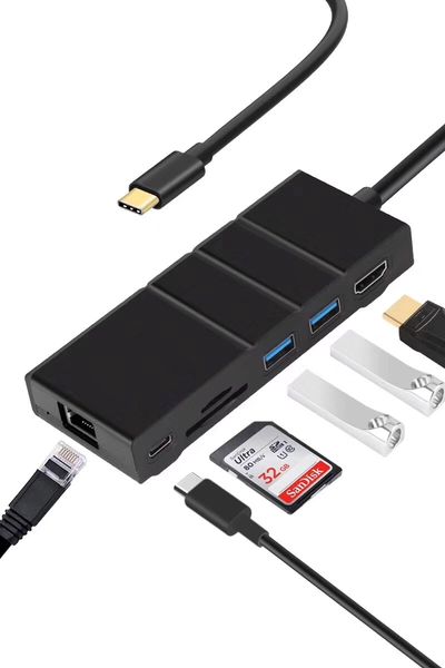 

type-c to hdtv+2 usb 3.0+sd/tf+gigabyte lan+pd charging usb-c to rj45 1000mbps ethernet lan wired adapter data sync otg converter