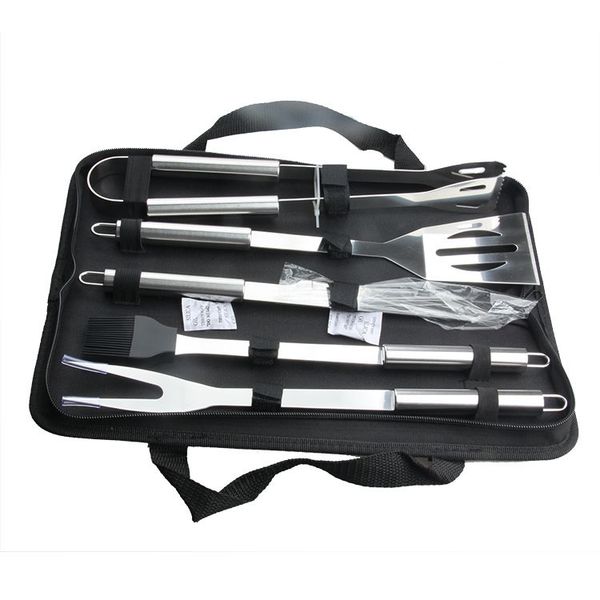 

stainless stee bbq tools set outdoor bbq fork, tongs, basting brush, knife