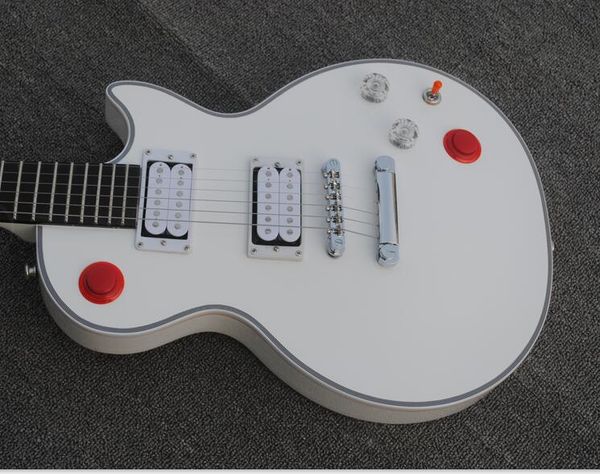 

rare red button arcade button kill switch buckethead signature alpine white electric guitar 24 jumbo frets no inlay, chrome grover tuners