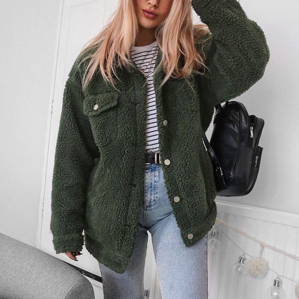 

vintage women fashion cardigan jacket button coats faux fur warm winter coat, Black