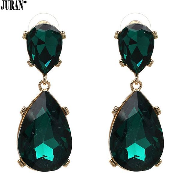 

14 colors exquisite crystal dangle earrings classic trendy water drop brincos white green fashion statement juran jewelry, Silver