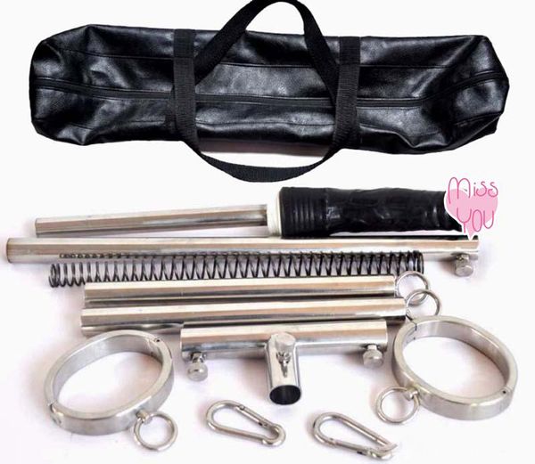 

metal steel sexuelstoys toysjouets stand with bondage fetish plug ankle cuffs restraints bar torture device spreader slave fram lhcu, Red;black