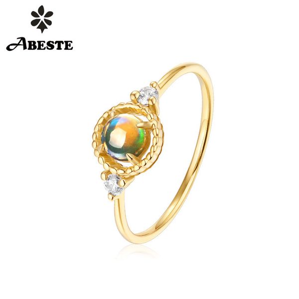 

ani 14k yellow gold women wedding ring round natural opal certified engagement ring anillo de oro gemstone fine jewelry, Golden;silver