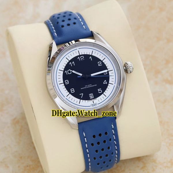 

new olympic memorial limited edition 522.32.40.20.01.001 blue dial japan miyota 8215 automatic mens watch silver case leather strap, Slivery;brown