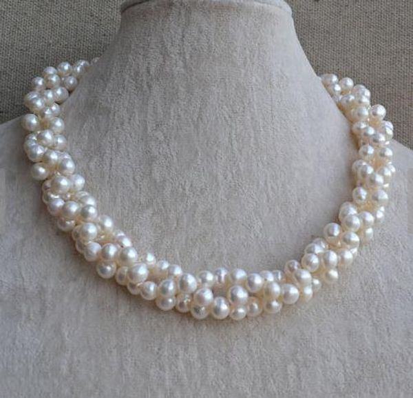 

new arriver twisted pearl necklace,18inches 7-8mm white color real freshwater pearl necklace,ing, Black
