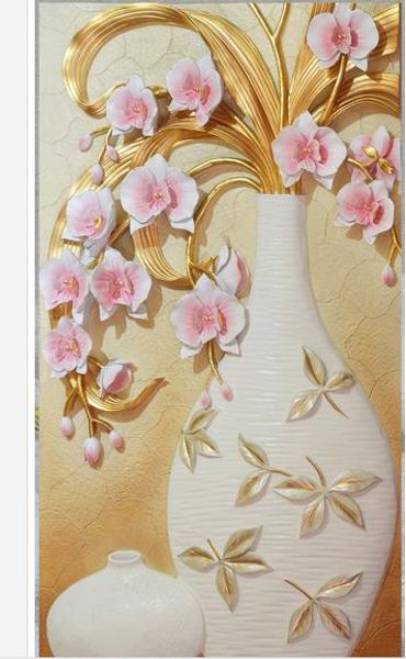 

p wallpaper 3d stereoscopic jade blue vase three-dimensional relief art porch wall mural wall paper painting