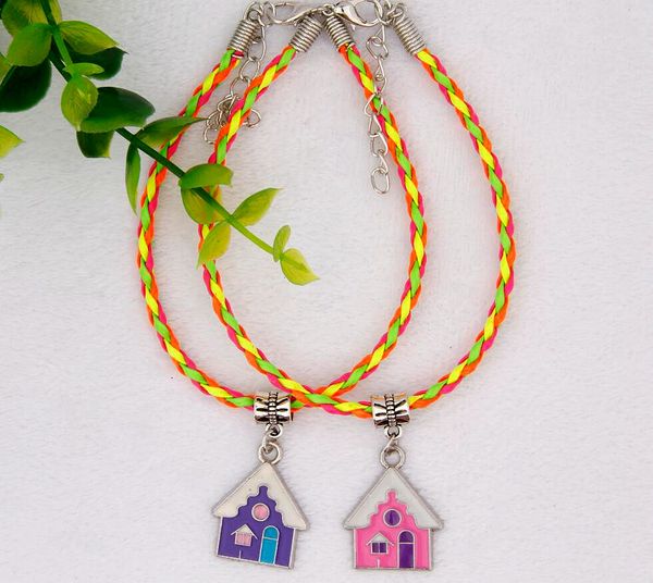 

горячая 50 шт. сплав цинка глазурь рождество дом шарм подвеска 20 + 5 см цвет плетеный веревка браслет ювелирные изделия diy для женщинмужчи, Golden;silver