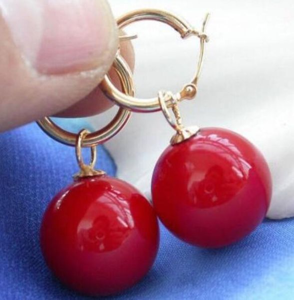 

fashion women 12 mm red shell pearl earrings jewelry, Golden