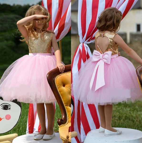 Niedliche, glitzernde, roségoldene Pailletten, bauschige kleine Prinzessin-Blumenmädchenkleider, wunderschönes Tutu-Kleid, maßgeschneidertes, billiges formelles Kleid für kleine Mädchen