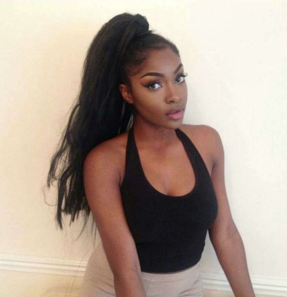 

140g human hair straight ponytails hairpieces for american black women curly ponytail drawstring clip on pony tail natural black