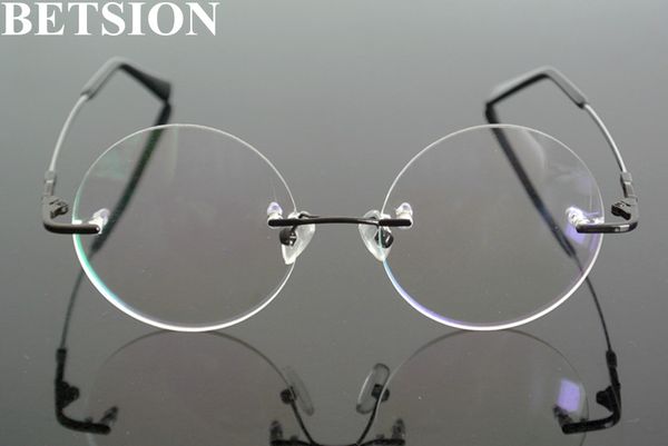 

vintage round memory titanium black rimless flexible steve jobs eyeglass frames myopia men women glasses spectacles rx able, Silver