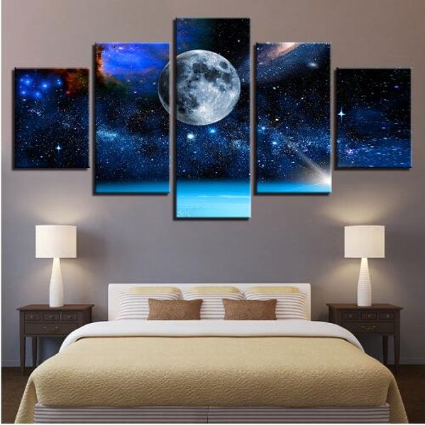 Free Shipping 5 Pieces Moon Earth Universe Starry Sky Oil Home Decor Art Portait Poster Wall Pictures Modern Room Landscape Canvas Painting