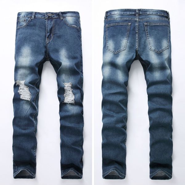 

classical jeans-men 2018 streetwear hip hop bule hole straight skinny pants male slim fit stretch pantalon homme boyfriend jeans, Blue