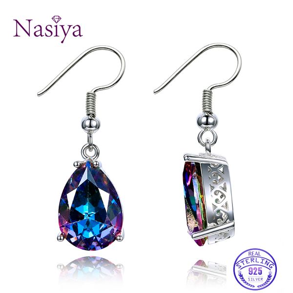 

nasia jewelry 925 sterling silver mystery rainbow crystal earrings for women girl ear hook style earrings engagement party decor, Golden;silver