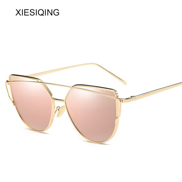 

2018 new fashion cat eye luxury sunglasses women brand designer twin-beam mirror men sun glasses vintage female, White;black