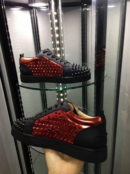 

flatform shoes sport luxury designer red bottom black studded spikes flats shoes casual lovers sneakers ing