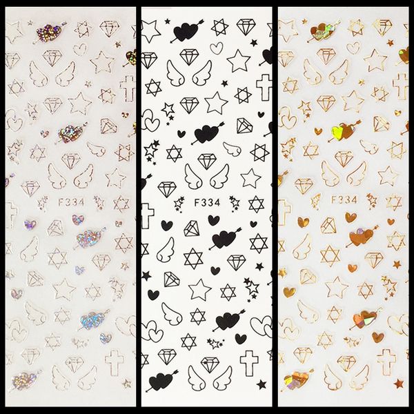 

1 sheet empty solid cross heart angel wings stars diamond line draw self-adhesive nail art stickers diy f334# grade packing, Black