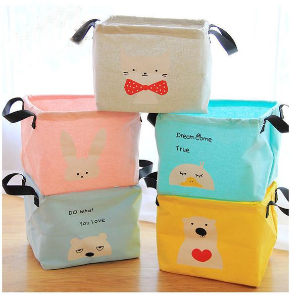 

cartoon folding storage baskets home laundry basket cotton linen storage holder children toy container deskcosmetic makeup organizer
