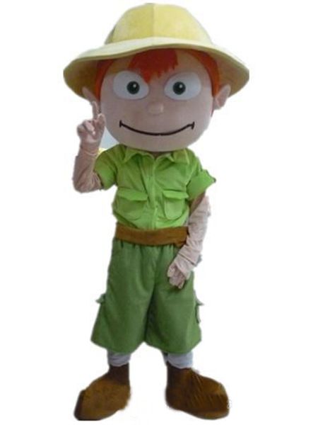 2018 высокое качество горячая мальчик костюм талисмана с зеленой рубашкой и желтой шляпе для продажи