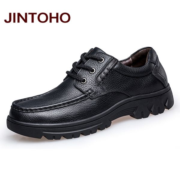 

jintoho genuine leather men flats shoes fashion men dress italian leather shoes formal mens zapatos, Black