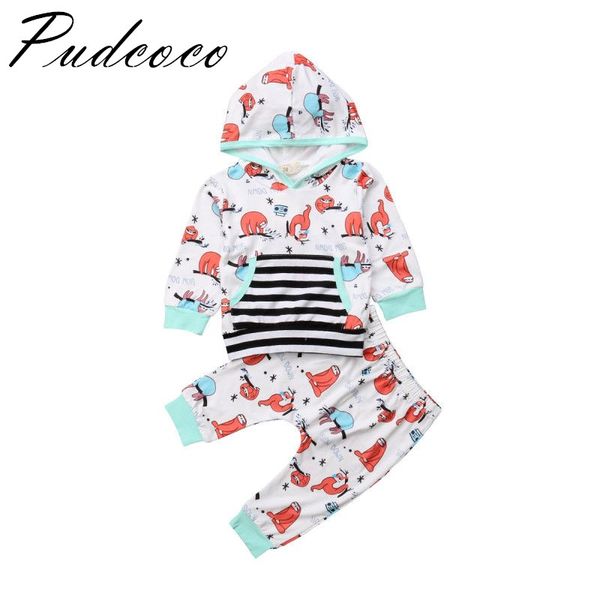 

pudcoco 2018 brand new newborn baby boys girls cotton hooded long pants outfits clothes tracksuit, White