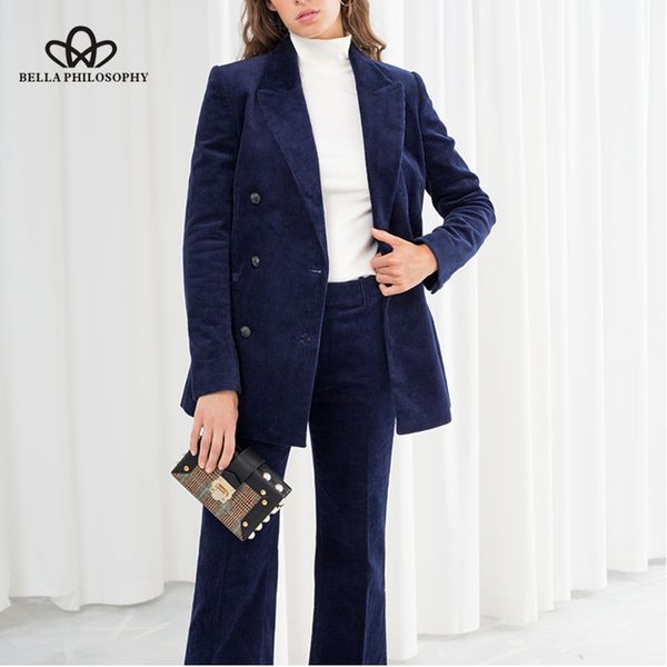 

bella philosophy 2018 autumn women corduroy blazer thick retro double breasted blazer office coats suits women outerwear, White;black