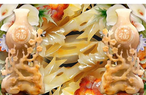 

wall panel wallpaper jade carving blessing vase wall background art mural for living room large painting home decor