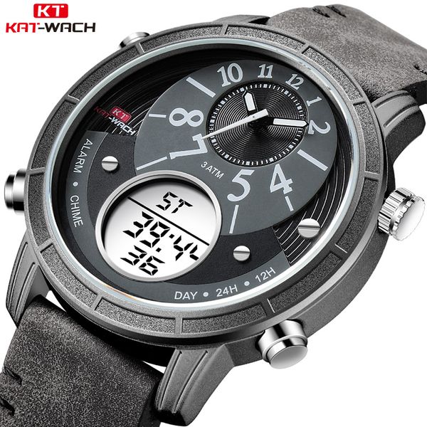 

kat-wach men's brand watch luxury leather strap wrist watch men sport quartz watches classic waterproof relogio masculino, Slivery;brown