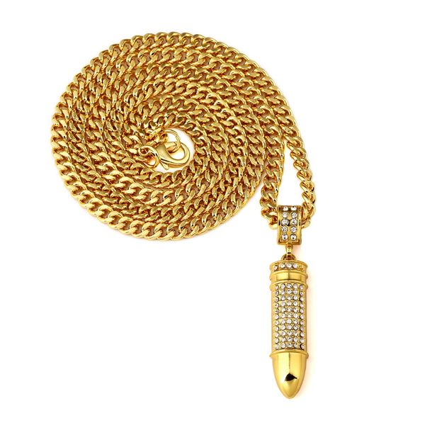 

fashion men women iced out chains charm jewelry hip hop military army bullet with bling rhinestone pendants neck, Silver