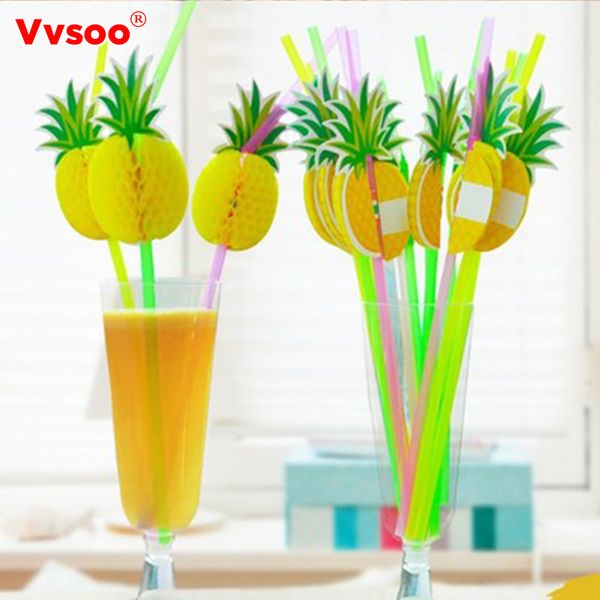 

vvsoo 30pc 3d pineapple straw flexible plastic drinking straws summer style birthday wedding decor baby shower party supplies