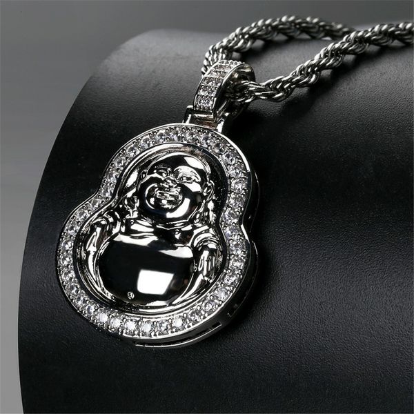 

hip hop gold silver color plated maitreya pendant necklace iced out cz stone gold chians for women men jewelry