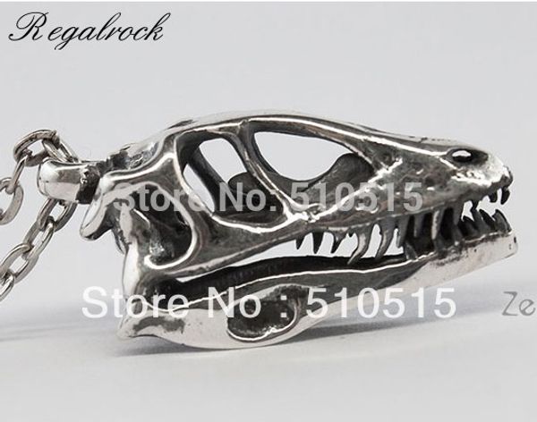 

regalrock 3d dinosaur tyrannosaurus head skull cranium pendant necklace, Silver