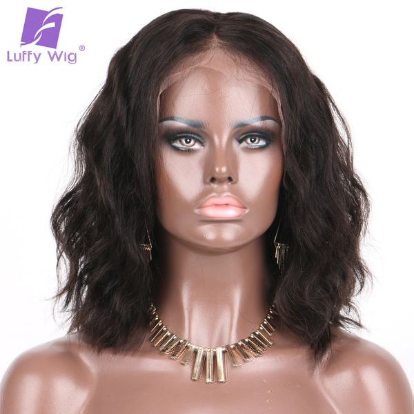

150%density natural wave 13*6 lace front wigs short bob brazilian human hair natural color luffy non-remy 10-14''for black women