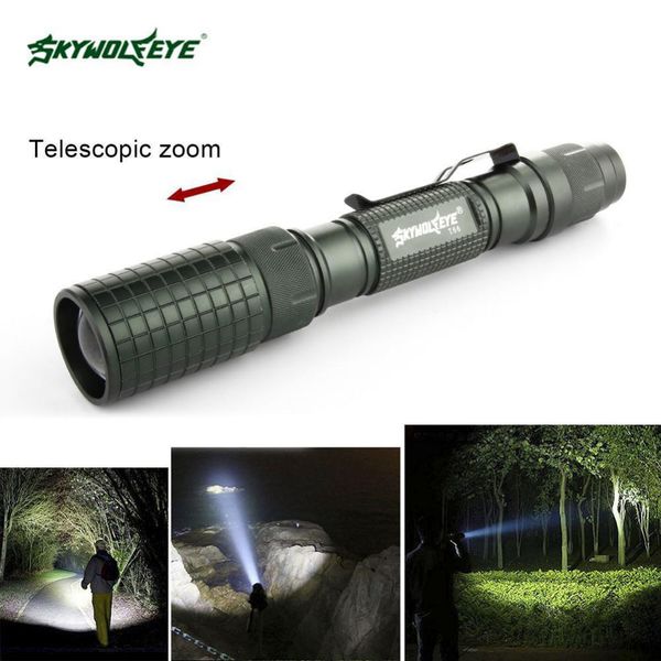

skywolfeye 8000 lumen zoomable t6 led flashlight 5 modes adjusatbel focus torch lamp lanterna 2x18650 battery