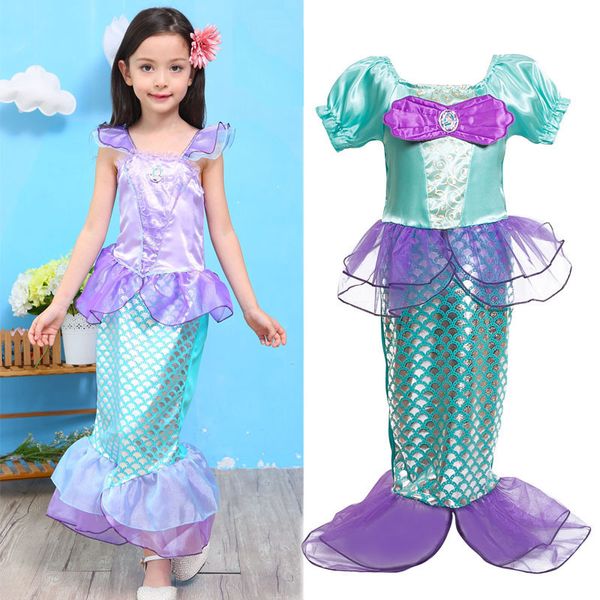 

cute girl mermaid dress cartoon anime mermaid cosplay long princess dress for 3-8years girls cihldren kids summer dresses clothing, Red;yellow