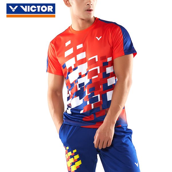 

2018 victor national team competition tournament series badminton jersey short-sleeved blouse for men women t-80005, White;black
