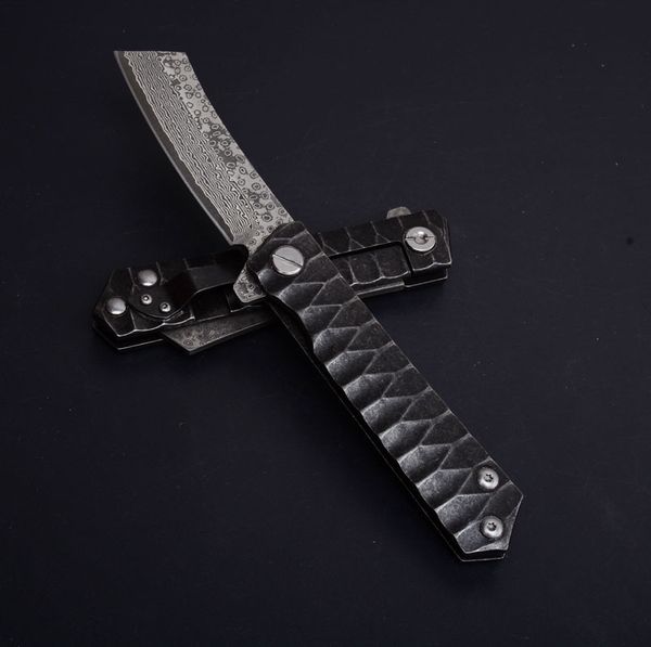 Rolamento de esferas Fast Aberto Flipper Faca Damasco Steel Lâmina de Pedra Aços de Lavagem Punho EDC Pocket Facas