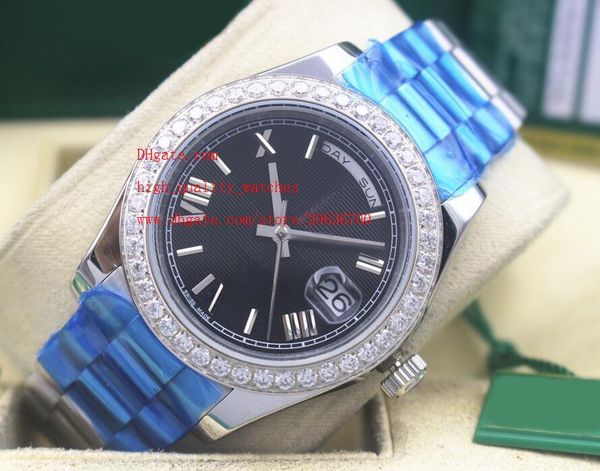 

factory supplier luxury watch sapphire glass 41mm day-date diamond bezel automatic mechanical stainless steel mens watches, Slivery;brown