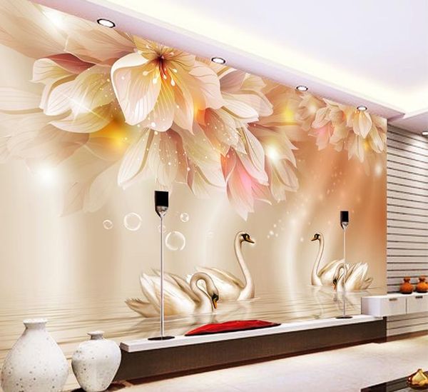 

мода цветы лебедь 3d тв фон обои стены для стен 3 d для гостиной