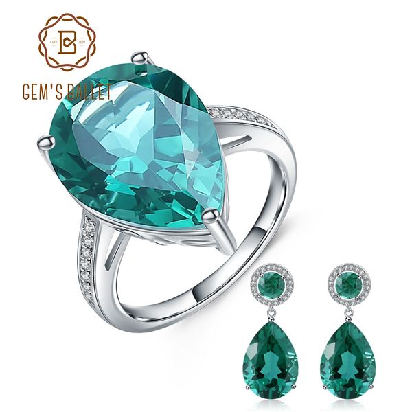 

gem's ballet luxury russian nano emerald ring earrings jewelry set 925 sterling silver engagement fine jewelry for women, Black