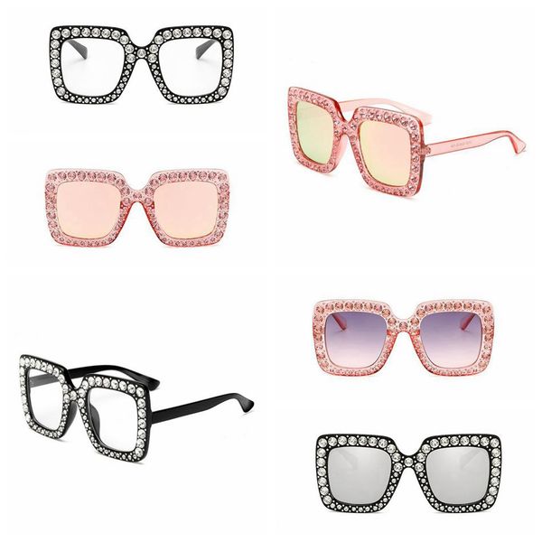 

square diamond sunglasses oversized crystal mirror shade sun glasses ocean piece sunglasses women square glasses 10pcs ooa4672, White;black