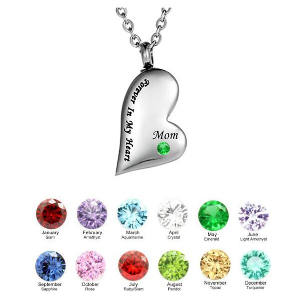 

fashion jewelry for mom forever in my heart twelve months birthstone cremation jewelry keepsake memorial urn necklace, Silver