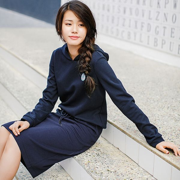 

Hooded Spring Clothes Leisure Tracksuit Solid Color Hoodies Middle -Skirt Women Hot Fashion New Clothing Female New