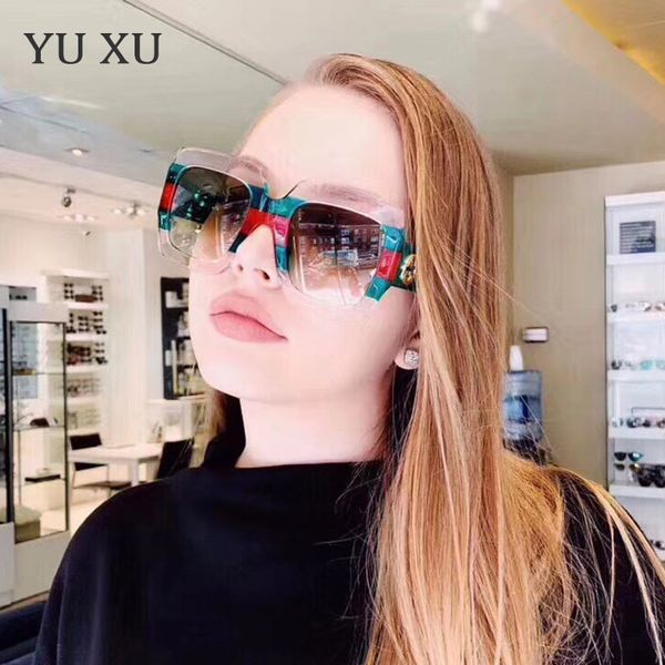 

yu xu 2018 new three-color transparent frame sunglasses women fashion brand designer sunglasses men big frame square sunglasses h97, White;black