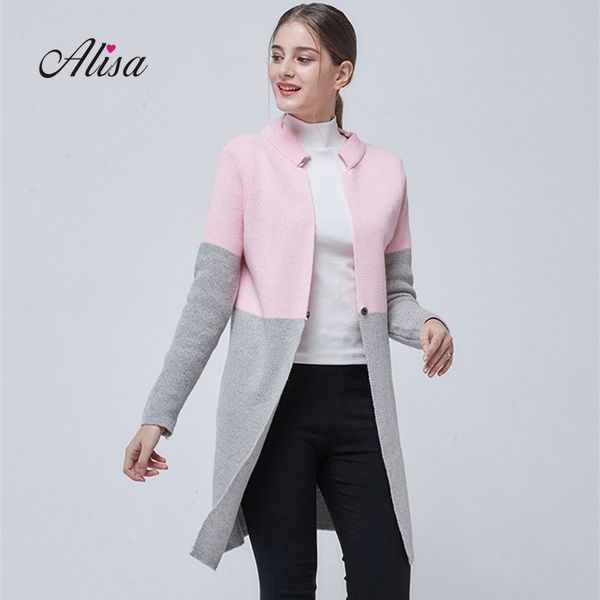 

2018 new autumn winter long sleeve medium long knitted jackets fashion blue patchwork sweater coat casual cardigan feminino, White;black